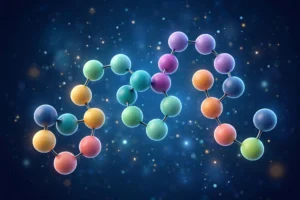 3D illustration of a peptide chain molecular structure